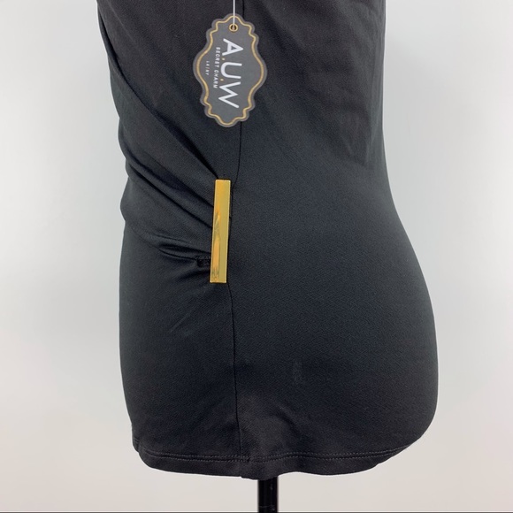 AUW NWT Black Wrap Front V-neck Ruched Sleeveless Top, Medium - Picture 5 of 16